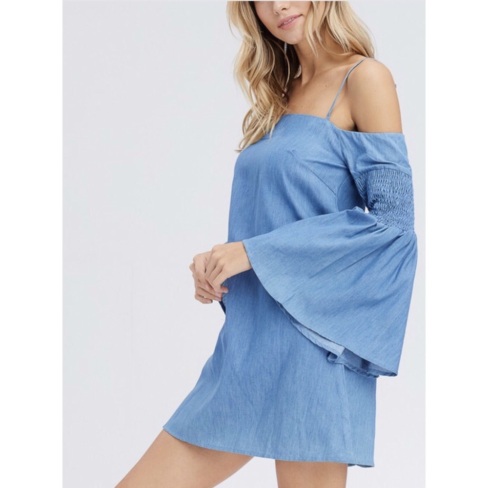 Cold Shoulder Denim Mini Dress - Picture 2 of 5